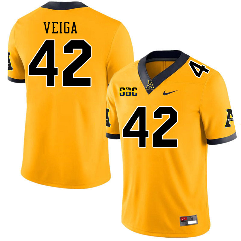 Men #42 Braxton Veiga Appalachian State Mountaineers College Football Jerseys Stitched Sale-Gold - Click Image to Close